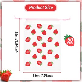 KERINGO 50 Pack Strawberry Party Favors Bag Red Strawberry Drawstring Party Favor Bags Plastic Summer Berry Goodie Bags Gift Packaging Storage for Kids Boys Birthday Supplies 7.08 x 9.84 Inch