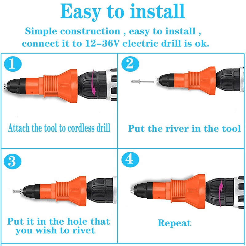 Electric Rivet Gun Adapter,Cordless Drill Riveting Nut Hand Tool Riveter