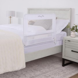 Dream On Me Lightweight Mesh Security Adjustable Bed Rail for Toddler, Breathable Mesh Fabric, Suitable for All Types Of Beds, Reinforced Anchor System Bed Guard Rail, White