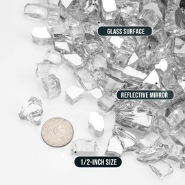 Skyflame 10-Pound Fire Glass for Fireplace Fire Pit and Landscaping, Platinum Reflective, 1/2-Inch