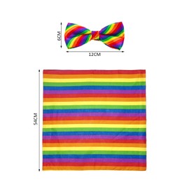 1 Tie with 1 Pocket Square, Colourful Striped Bow Tie, Spanish Bow Tie for Women, Rainbow Shirt Tie, Clown Tie Clown Costume Accessories for Proms, Carnivals, Celebrations and Theme Parties,