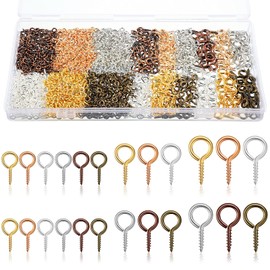 Ferraycle 1200 Pcs Small Screw Eye Pins for Jewelry Making Mini Eye Screws Eyelet Pins Hooks for DIY Art Craft Projects, 3 Sizes(0.16 x 0.32 Inch, 0.2 x 0.39 Inch, 0.24 x 0.5 Inch,Multicolor)