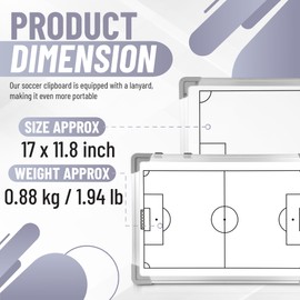 ZPU Soccer Coaching Board, Magnetic Soccer Whiteboard for Coaches, Soccer Tactics Clipboard with Dry Erase, Marker Pen, Magnets and Storage Bag, for Teaching and Game Plan