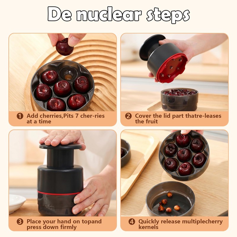 Cherry Pitter Tool 7-in-1 Stainless Steel Cherry Pitter with Splatter