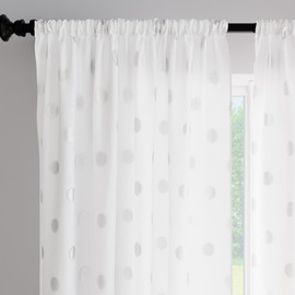 Encasa XO Polyester Semi-Transparent Printed 140 cm W x 183 cm L Curtains with Tie Back 140 x 183 cm (6 ft), Dollar White - 2 Pack - Do Not Shrink & Machine Washable