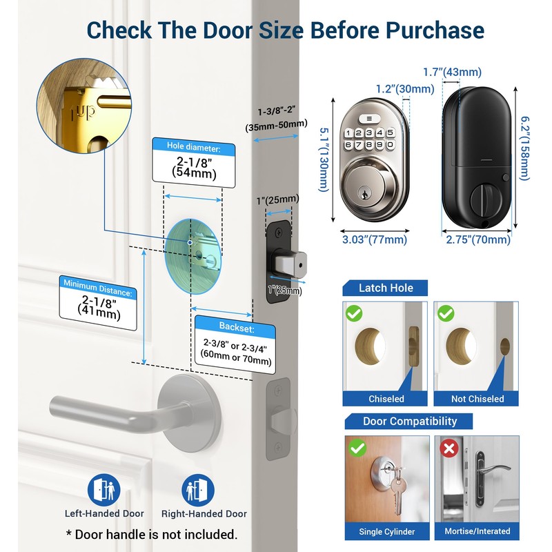 Veise Keyless Entry Door Lock, Electronic Keypad Deadbolt, Keyed Entry,