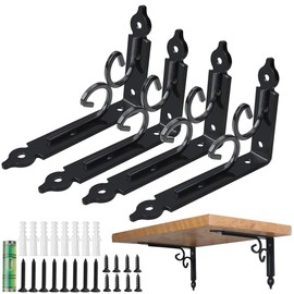 WYIPOLZI 4 Pack 6inch Decorative Wall Brackets Heavy Duty Shelf Bracket L Shaped Floating Wall Brackets Metal Support Joint Angle Bracket with Screws, Black