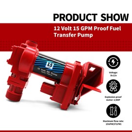 Nakkaa 12 Volt 15 GPM Explosion Proof Fuel Transfer Pump Compatible with Gasoline, Diesel, Kerosene, Mineral Oil and Similar Fuels or Oils (Package A)