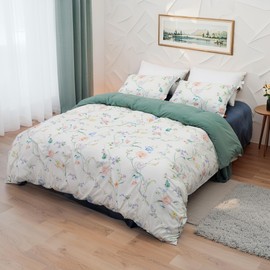 MAGRACE Duvet Cover King Size, Reversible Floral Rose Comforter Cover Set with Zipper Closure, Farmhouse Style 3 Pieces Botanical Patterns Soft Microfiber Bedding Set with 8 Ties