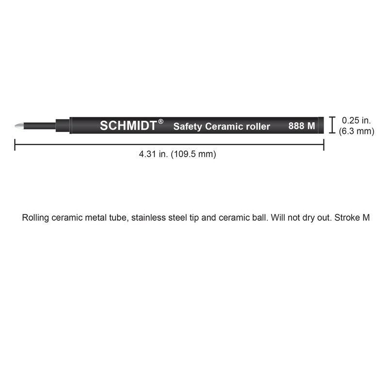 Schmidt 888 Ceramic Rollerball Plastic Tube Refill Medium Point 0.7mm,