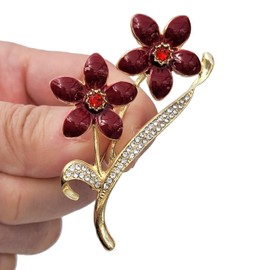 GFM® Forget Me Not Floral Brooch – Crystal & Rhinestone Embellished Pin (BRCH-FGM-XZ83-Red)