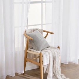 EMEMA Set of 2 Sheer Voile Curtains with Eyelets, Transparent Voile Polyester Eyelet Curtain, Transparent, Living Room, Airy, Decorative Curtain for Bedroom, 140 x 290 cm, White