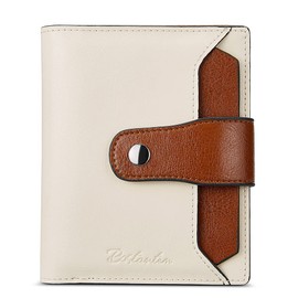 BOSTANTEN Women Leather Wallet RFID Blocking Small Bifold Zipper Pocket Wallet Card Case Purse with ID Window Beige with Brown