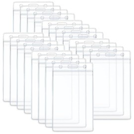 SamHeng 20 Pcs Plastic Card Holders, Vertical Transparent ID Badge Card Holder, Waterproof Clear PVC Name Tag Badge ID Card Holders for Student Cards Exhibition Cards Business Cards Bus Cards
