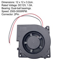 JZK 12x12x3.2cm, 120mm 12V Blower fan 3000 RPM, 120x120x32mm brushless DC Cooling Fan, High Air Volume and High Speed Furnace Turbo Air Blower for BBQ, DIY Ventilation Exhaust Fan