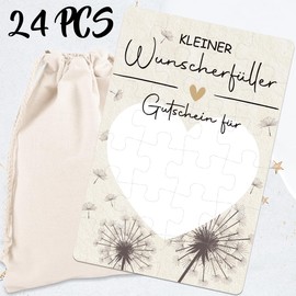 JOYEASE 24-teilig Wunscherfüller Gutschein Puzzle mit Baumwoll-Säckchen, Gutschein zum selber ausfüllen - Geburtstagskarte, personalisierte Geschenke für Freundin Frauen Männer, Geburtstagsgeschenk