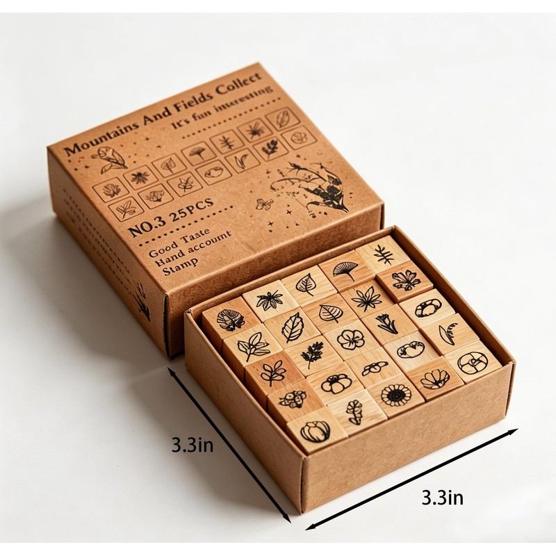 25 Pcs Mini Wooden Rubber Stamps for Journaling, Flower Set