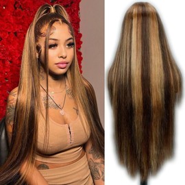 P4/27 Straight Bundles Human Hair Bundles Straight 1 Bundle Ombre Grade 12A 100% Unprocessed Brazilian Hair Bundles （Highlighted Brown Bundles Human Hair 16inch）