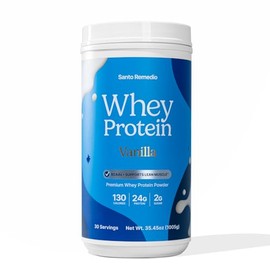 Santo Remedio Vanilla Whey Protein, Premium Whey Protein Powder, 24g of Protein per Serving, 30 Servings