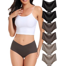 GNEPH Women's Seamless Cheeky Panties No-Show Bikini Underwear for Women Comfortable full coverage Seamless Hipster Underwear 6PACK(G855XL-2Dark)