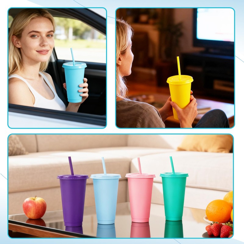 PLMMOUT 15 Pack Plastic Tumblers with Lids and Straws, 24