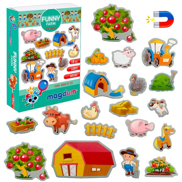 magdum 19 Children's Funny Farm Magnet – Animal Magnet – Children's Fridge Magnet – Magnets – Children's Fridge Magnet – Children's Magnetic Games – Children's Toy – 3 Years Old