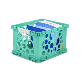 Storex Premium File Crate with Molded Handles – Letter and Legal Document and Folder Storage, Teal, 1-Pack (61694C03C)