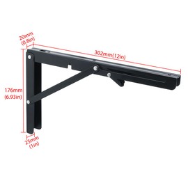 MOOCHE Pack of 2 25.2 cm Metal Angle Shelf Brackets, Foldable Shelf Brackets, Stainless Steel Heavy Duty Shelf Brackets with Curved for Wall Mounting, Black