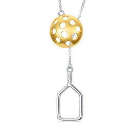 PELOVNY Pickleball Necklace 925 Sterling Silver Paddle Gold Ball Pendant Y Lariat Jewelry Christmas Birthday Gifts for Women Mom Her Sports Lovers
