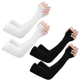 4 Pairs Sun Protection Cooling Arm Sleeves Cooling Sun Protection Compression Arm Sleeve with Thumb Hole Sports Sleeve for Men Women for Cycling Driving Golf Hiking(Black,White)
