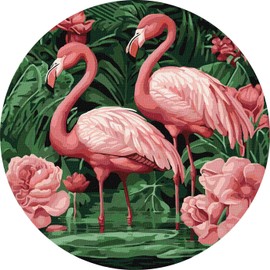 IDEYKA Flamingos in Flowers - Painting by Numbers for Adults, 39 cm, Modern, Natural, Acrylic, Frame, DIY Painting by Numbers as a Gift