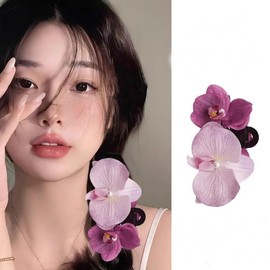 Rannyrena Bohemian Artificial Butterfly Orchid Hair Claw Clip Large Flower Hair Piece Fake Floral Bridal Wedding Hair Accessory for Women and Girls