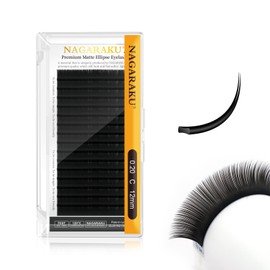 NAGARAKU Ellipse Flat Eyelash Extension Professional Double Split Tip Single False Eyelashes Accessories Matte Black U-Shaped Design Eyelash Extension 16 Rows (0.20 mm C Curl 12 mm)