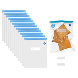 Basicwise 10" x 13" Set of 12 Reusable Airtight and Resealable Food Storage Bags Durable & Convenient Solution for Fruits Fresh Vegetables Cooked Meals & Leftovers Compatible with Most Vacuum Sealers