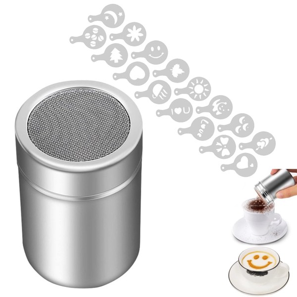 CAPACITEA Powder Sifter with Lid, Stainless Steel Icing Sugar Cocoa