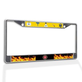 Fastasticdeals Metal Insert License Plate Frame Profession Firefighter with EMT Doctor and Equipment Weatherproof Car Accessories Chrome 2 Holes Solid Insert