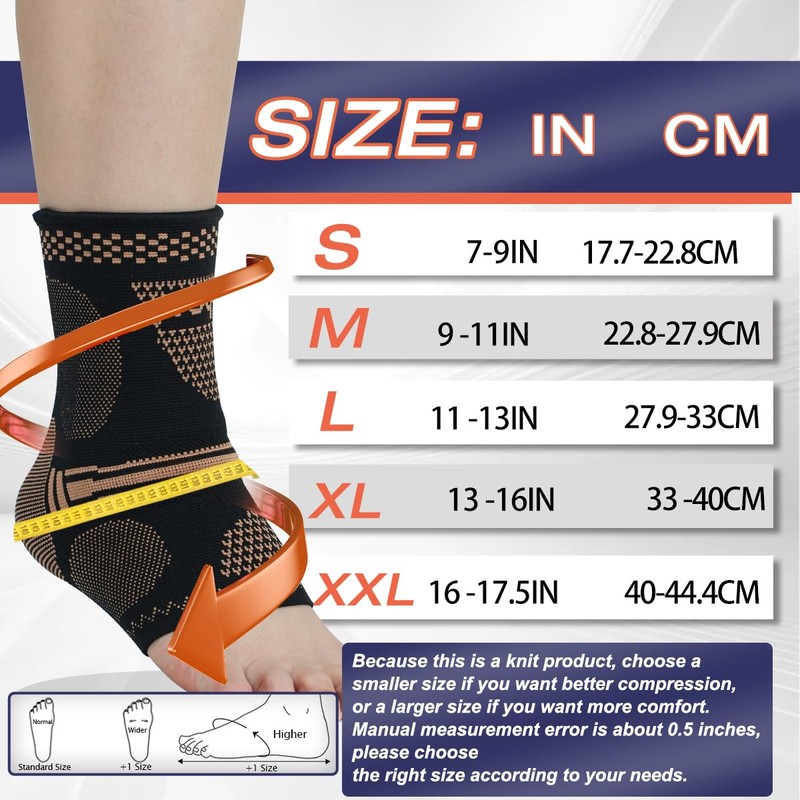 Copper Ankle Brace for Men & Women - (1 Pair)