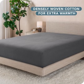Bare Home 2 Fitted Bottom Sheets 100% Cotton Velvet Flannel (2-Pack) - Extra Soft Heavweight - Double Brushed Flannel - Deep Pocket (Full, Grey)