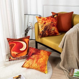 TOMMO Set of 4 Cushion Covers 45 x 45cm Burnt Orange Abstract Red Tan Funky Watercolor Grunge Monochrome Decorative Throw Pillow Covers Accent Couch Home Decor Square 18x18 Inches Throw Pillow Cases