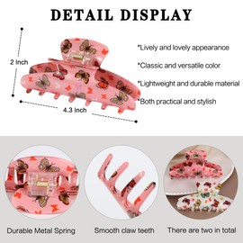Large Hair Clips for Women - 4.3 Inch French Claw Clips, Strong Hold Non-Slip Butterfly Jaw Clips for Thin, Thick & Curly Hair (2PCS - White & Pink, Acrylic Hair Claw）