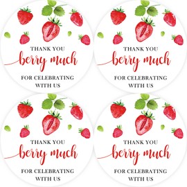 40pcs Strawberry Thank You Stickers, Thank You Berry Much Round Stickers, Sweet Fruit Thank You Stickers for Berry 1st Birthday/Wedding Party Favors