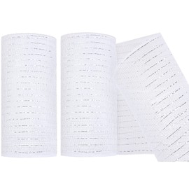 MIKIMIQI 2 Pack Deco Mesh 5.9 Inch x 30 Feet Decor Mesh Ribbon with Metallic Foil Deco Mesh Wreath Supplies Ribbons Mesh Roll for Spring Wreaths, Swags, Craft, Party Decoration (White)