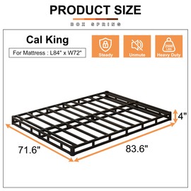 EMODA 4 Inch California King Box Spring Bed Base, 3000 lbs Heavy Duty Metal Mattress Foundation with Fabric Cover, Easy Assembly