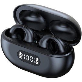 STFMHEZ Open Ear Kopfhörer, Ear Clip Knochenschall Kopfhörer Bluetooth 5.3 mit Mic Noise Cancelling, 28 Std Spielzeit, Dual LED Anzeige, IPX7 Wasserdicht für Joggen Laufen Radfahren Gym(Schwarz)