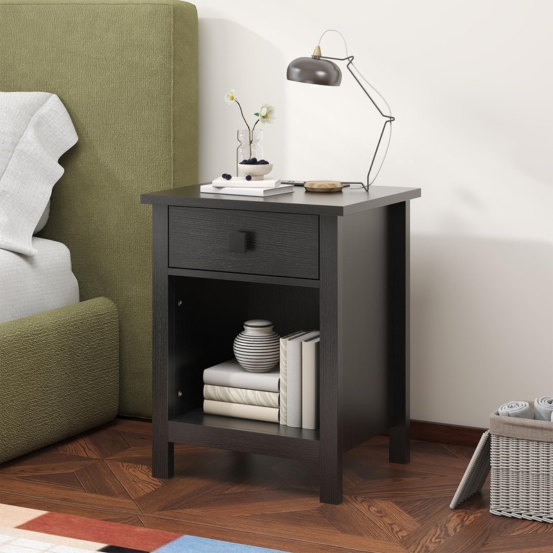 Semoic Nightstand with Charging Station and LED Lights, End Table