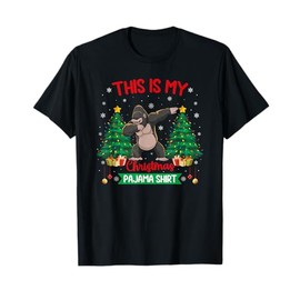 Dabbing Gorilla Christmas Tree Lights Matching Pajamas T-Shirt
