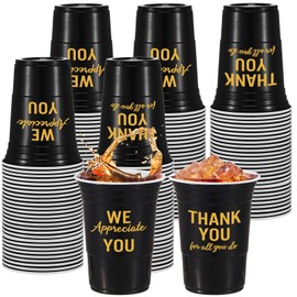 Jingmore 50 Pcs Employee Appreciation You Plastic Cups, Thank You 16 oz Black Gold Appreciate Party Disposable Hot Cold Drinks Cups for Employee Team Coworker Staff Cna Week Graduation Party Supplies