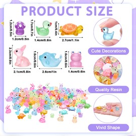 GGSTDDUP 144pcs Luminous Mini Resin Ducks, Dolphin, Turtle, Rabbit, Frog, Mushroom, Resin Animals Glow in The Dark for Dollhouse Garden Decoration (6 Styles)