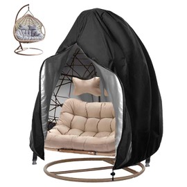 Haipky 210D Waterproof Wicker Egg Chair Cover with Zipper, Heavy-Duty Windproof Outdoor Swing Chair Cover, Weather Resistant Hanging Chair Cover, 91" x 80", Black, 1 Pack