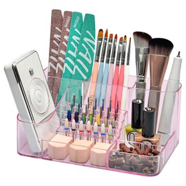 CGBE Soporte para taladro de uñas：soporte transparente de acrílico con 28 agujeros para brocas de taladro de uñas - organizador profesional de herramientas para uñas - rosa